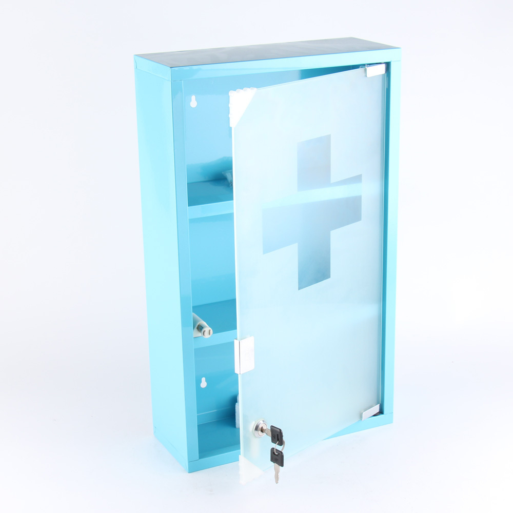 Metal Medicine Cabinets with Lock Wall Mounted, First Aid Bathroom Storage Wall Cabinet with Safety Glass Door