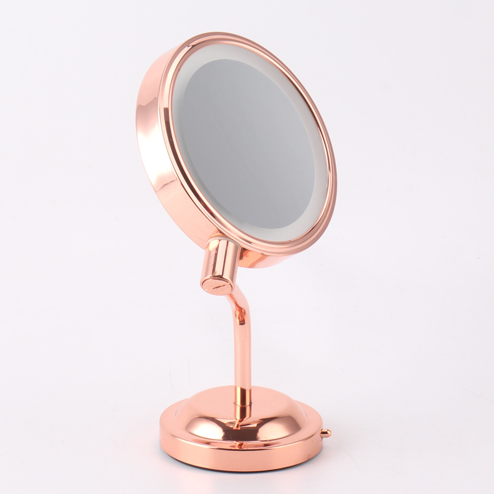 360 degree Rotation Table Copper Rose gold 7 Inch 3x 5X 7x 10X Desk Top LED Makeup Mirror Magnifying Cosmetic Mirror with light