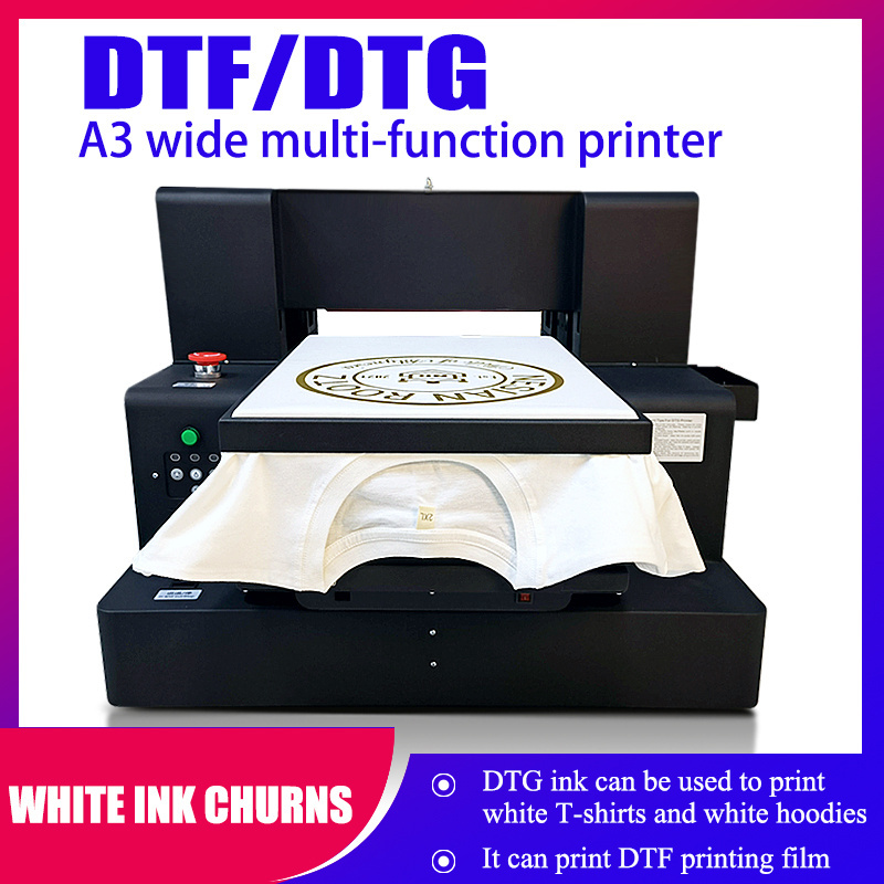 Hot sale newly developed DTF DTG A3 wide multi function printer used DTG ink print T-shirts or DTF printing film print