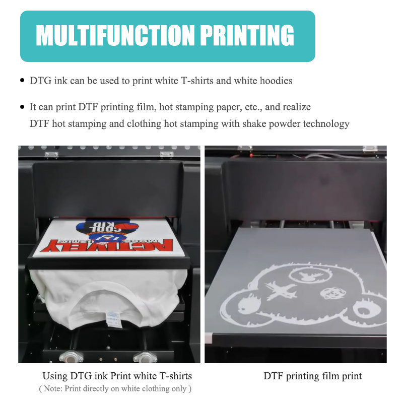 Hot sale newly developed DTF DTG A3 wide multi function printer used DTG ink print T-shirts or DTF printing film print