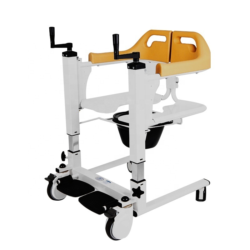 Patient transfer board from bed to wheelchair with transfer wheelchair