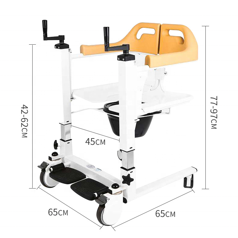 Patient transfer board from bed to wheelchair with transfer wheelchair