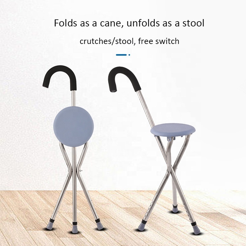 Foldable walking stick chair 3 legs crutch for the elderly cane with seats