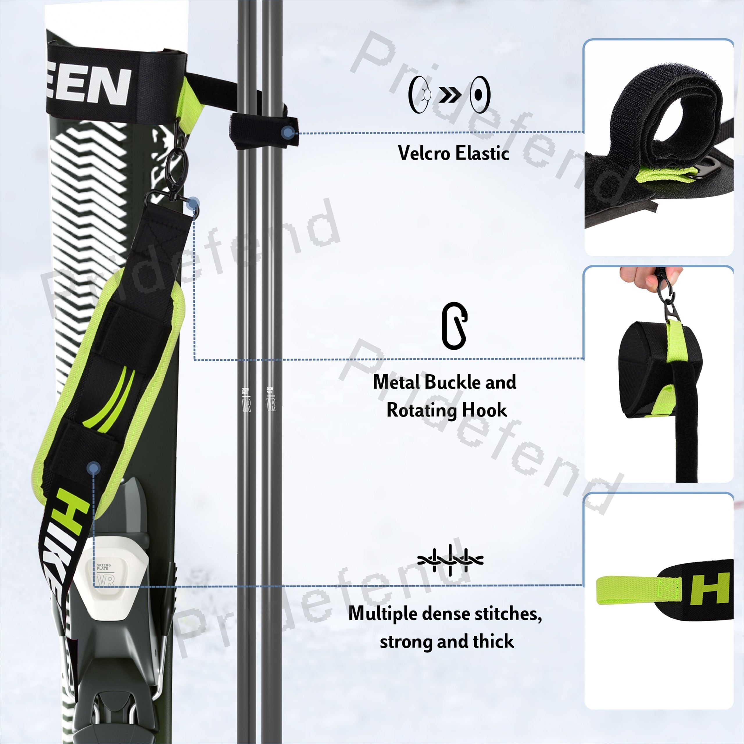 Ski Poles and Boot Carrier Straps Downhill Skis with Adjustable Anti-slip Shoulder Slings & Metal Buckle and Swivel Hook