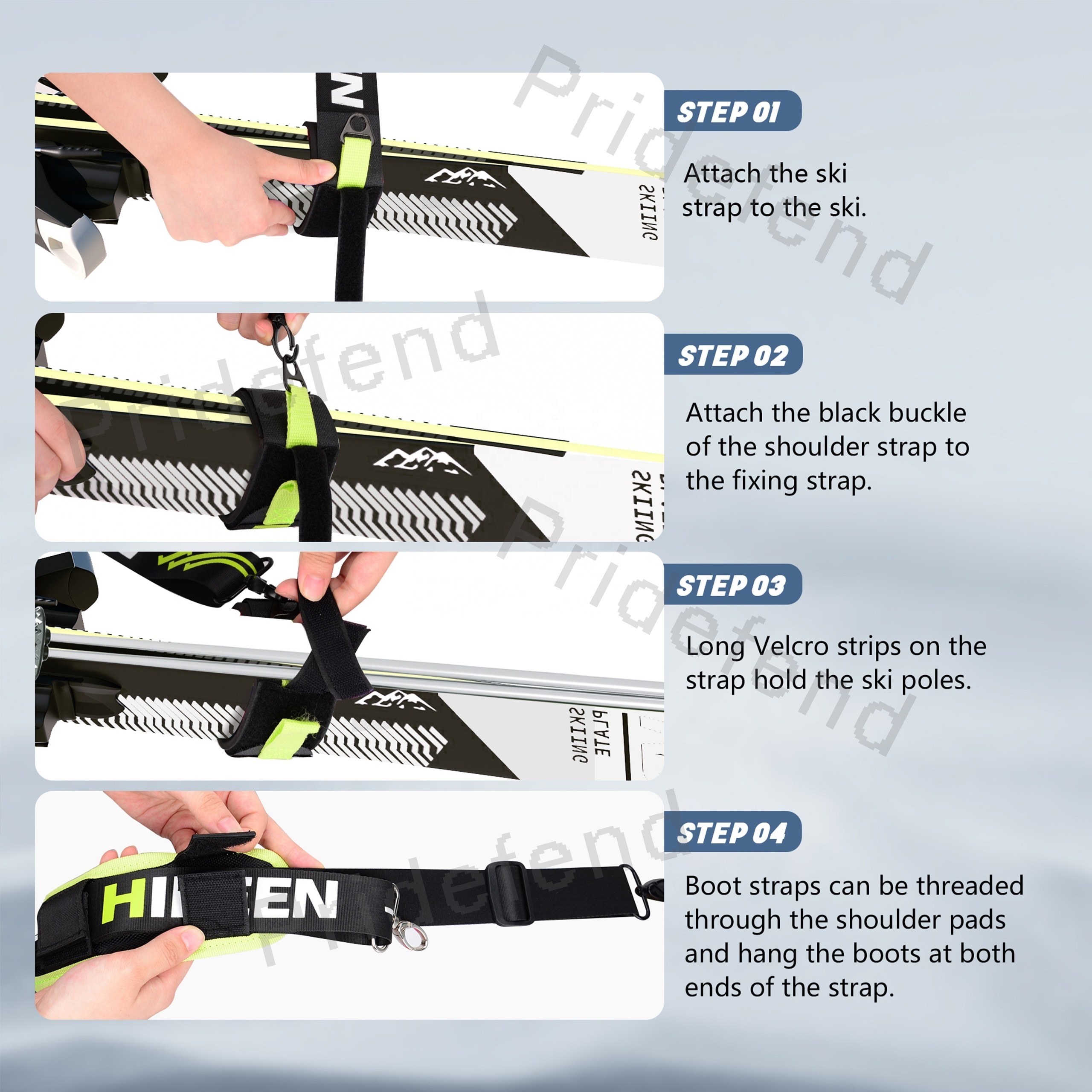 Ski Poles and Boot Carrier Straps Downhill Skis with Adjustable Anti-slip Shoulder Slings & Metal Buckle and Swivel Hook