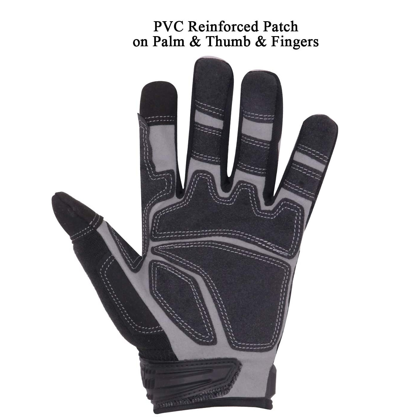 PRI Black PVC Reinforced Palm Working Safety Impact Hand Touch Screen Work Mechanic Gloves