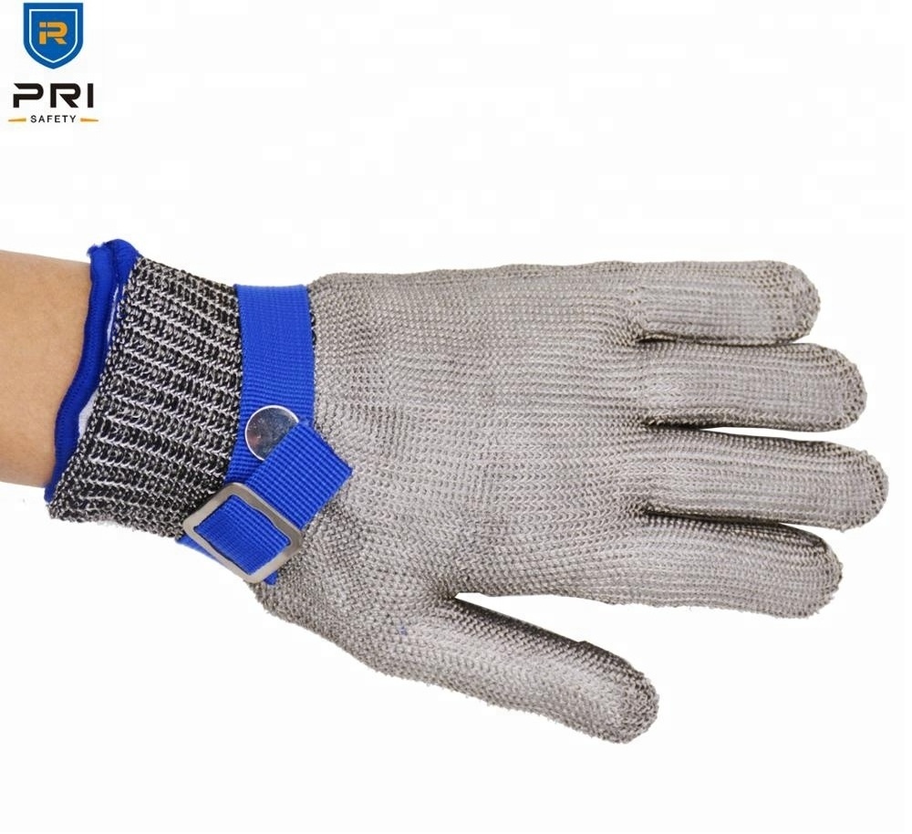 PRI SAFETY Food Grade Cut Resistant Mesh Chain Meat Cutting butcher Stainless steel Gloves