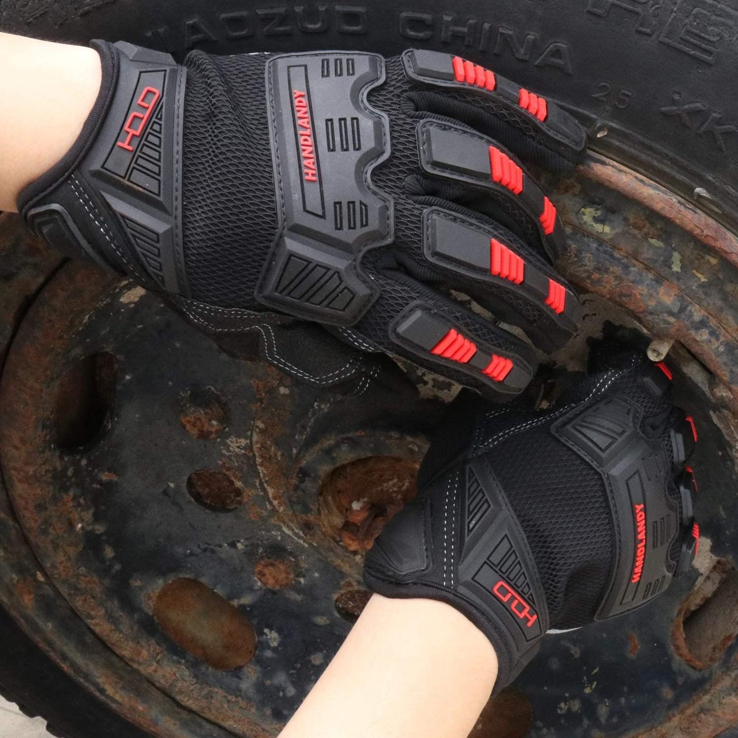 PRI Black PVC Reinforced Palm Working Safety Impact Hand Touch Screen Work Mechanic Gloves