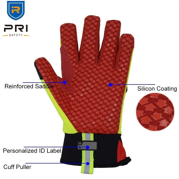 PRISAFETY New Trend Waterproof Aramid Fabric Palm with Silicon Coating TPR protection Oilfield work mechanic