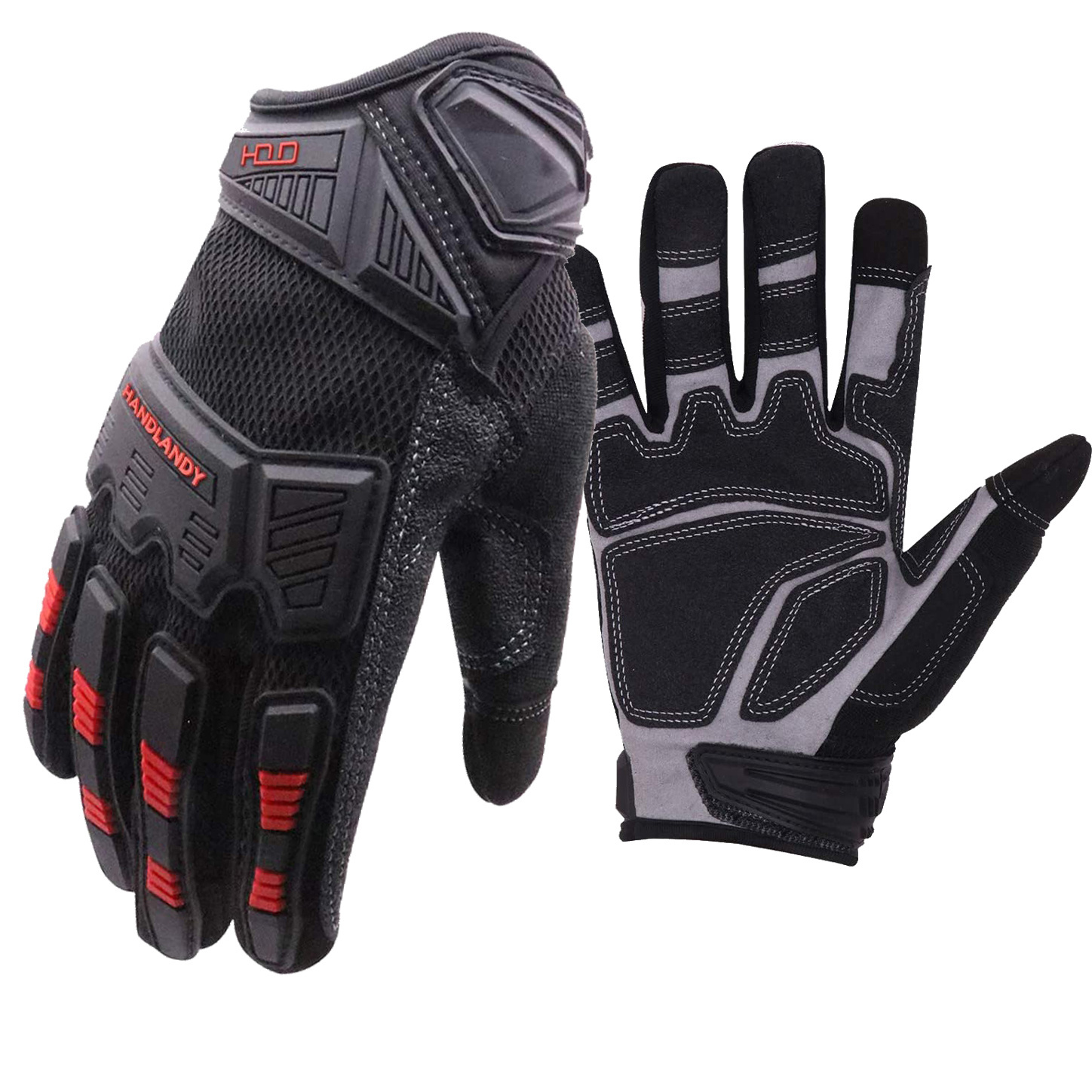 PRI Black PVC Reinforced Palm Working Safety Impact Hand Touch Screen Work Mechanic Gloves