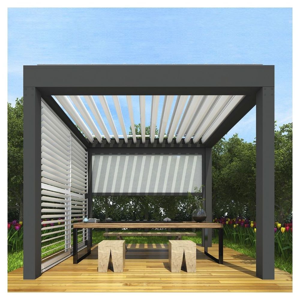 Prima Motorized Louver Waterproof Free Standing Aluminum Modern Designs Gazebo Bar Swimming Pool Electric Pergola Roof