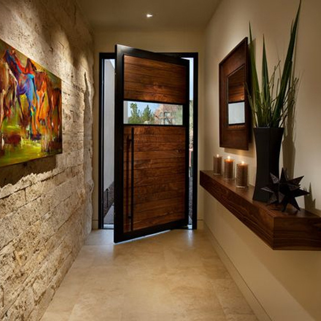 Custom design used solid wood designer exterior pivot door with glass