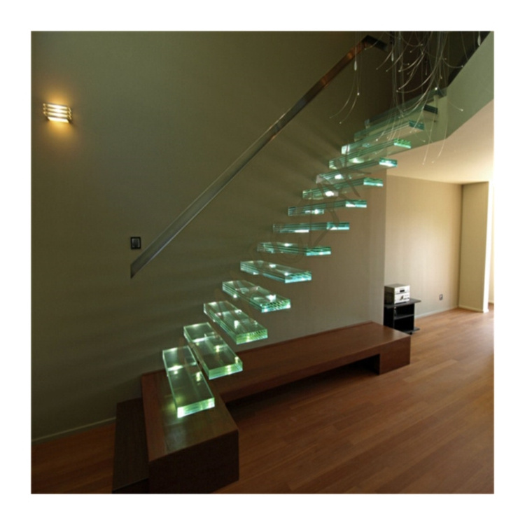 Prima factory wholesale modern floating staircase new arrival floating staircase with led glass staircase railing floating stair