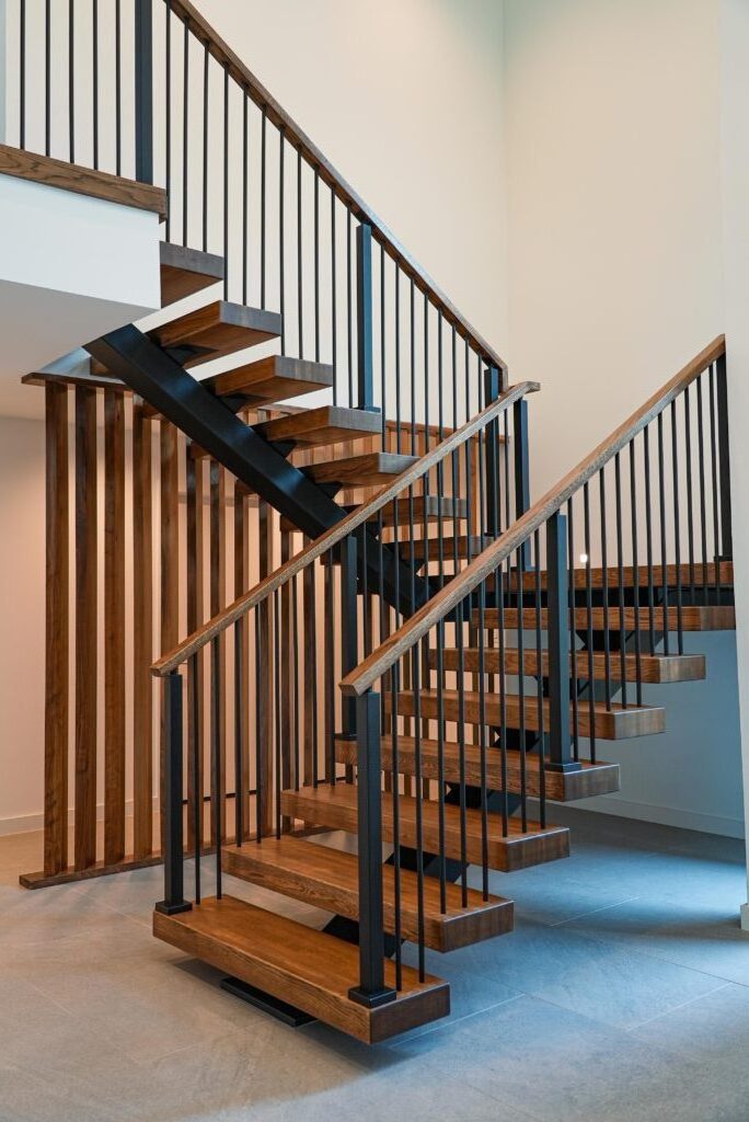 Prima Red Oak Floating Straight Stairs with Balusters