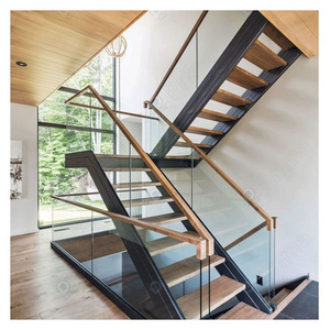 Prima Walnut Slab Wood Stairs Floating and Straight Stairs with American Red Oak Tread