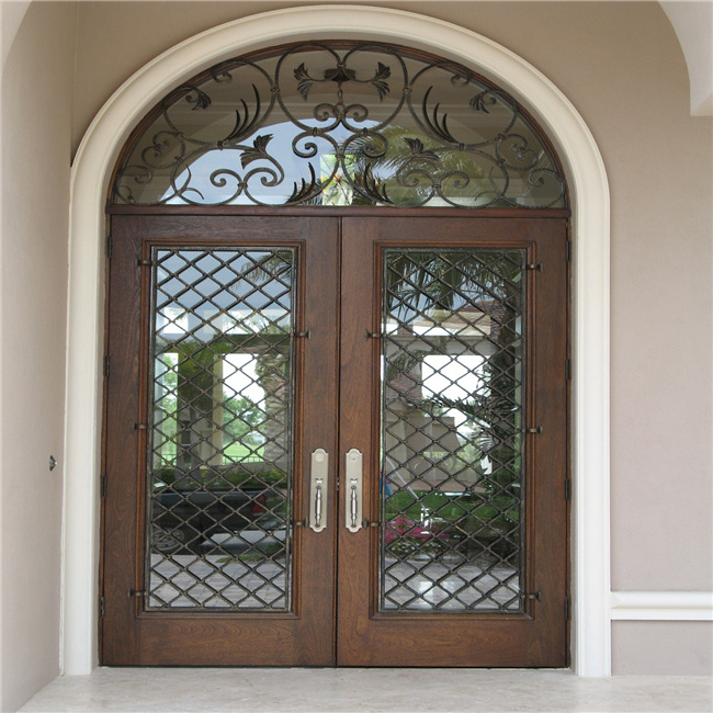 Cheap Arch top design wood glass door design/main door wood glass front entry door