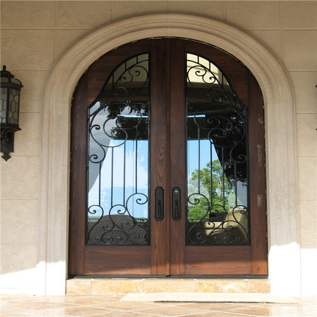 Cheap Arch top design wood glass door design/main door wood glass front entry door