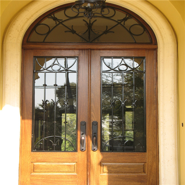 Cheap Arch top design wood glass door design/main door wood glass front entry door