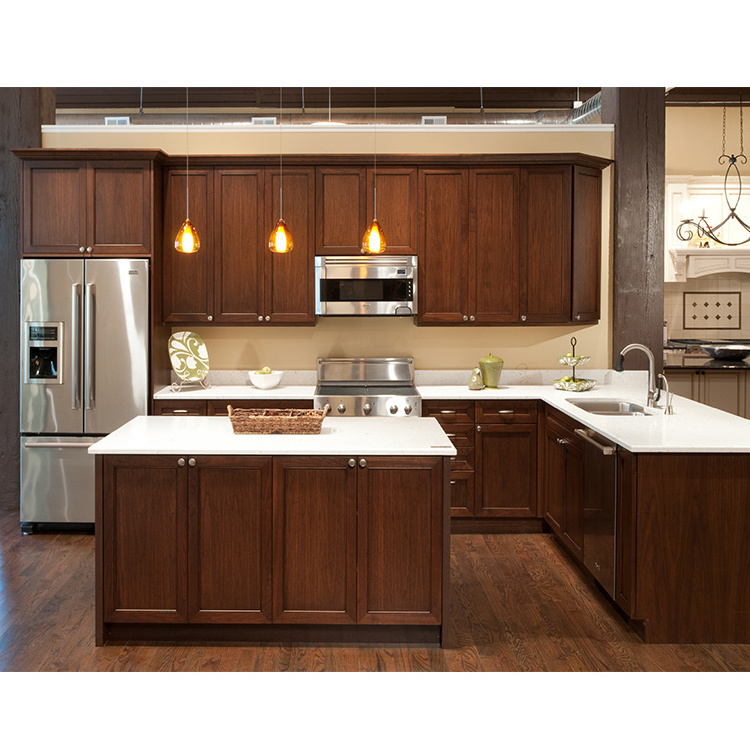 Dark cherry finish and Maple solid wood shaker design classic modular kitchen cabinets