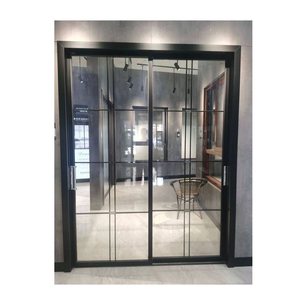 Prima Modern Black Slim Aluminum Frame Customized Steel New Iron Grill Design Casement Swing Door Open Kitchen Door