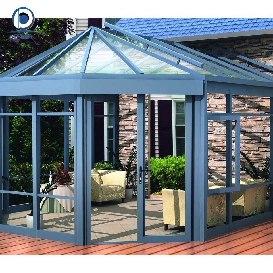 Prima Sunroom Double Glass Insulated Portable Veranda Sunroom Glass House For Pool