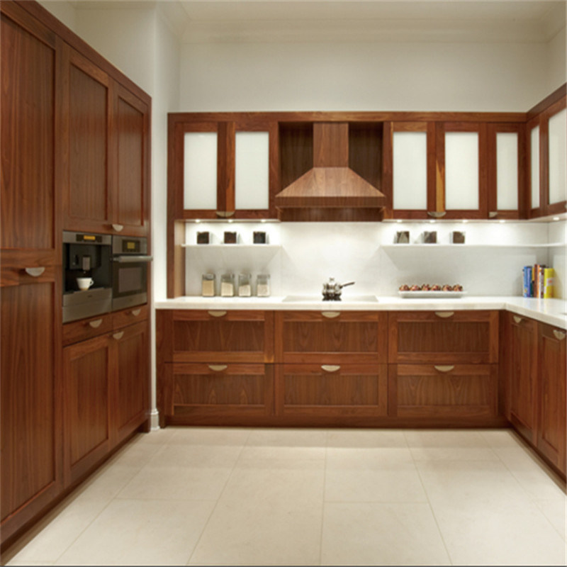 Elegant Kitchen Colors Us American  rustic walnut cabinets Guangzhou Factory Supply Solid Wood Kitchen Cabinet