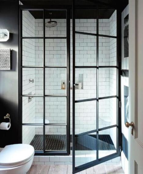 European Style aluminum black frame  frameless Glass Shower Door tempered glass Casement shower door