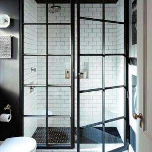 European Style aluminum black frame  frameless Glass Shower Door tempered glass Casement shower door