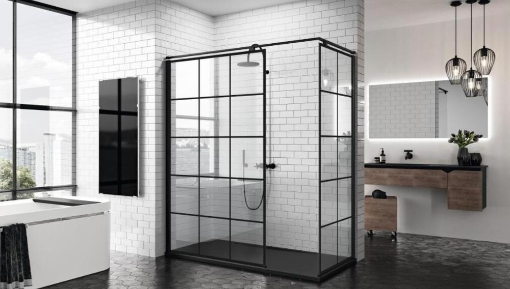 European Style aluminum black frame  frameless Glass Shower Door tempered glass Casement shower door