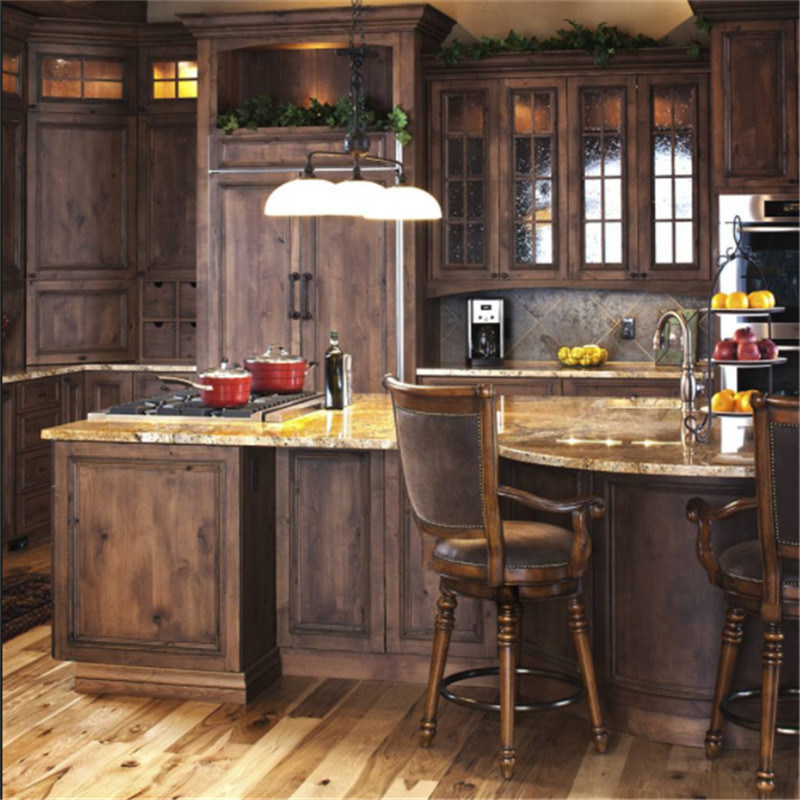 Elegant Kitchen Colors Us American  rustic walnut cabinets Guangzhou Factory Supply Solid Wood Kitchen Cabinet