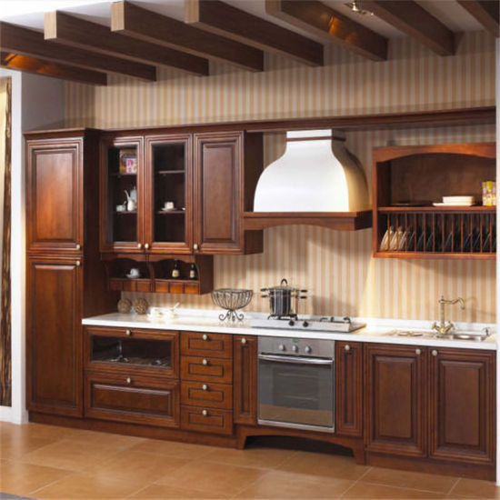 Elegant Kitchen Colors Us American  rustic walnut cabinets Guangzhou Factory Supply Solid Wood Kitchen Cabinet