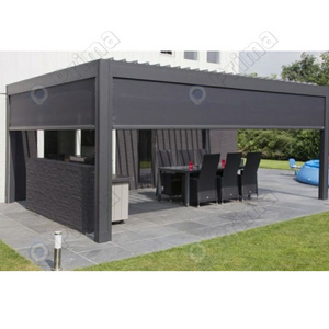 Prima Waterproof Aluminium Bioclimatic Pergola With Sliding Glass Doors Customized Adjustable Outdoor Gazebo