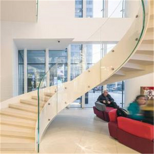 High quality double curved stringer staircase/steel glass spiral stair