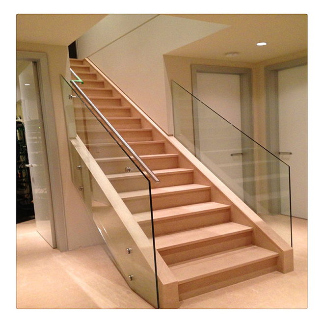 Prima Top Staircase Stairs Supplier Floating Straight Stairs With Wood Tread And Frameless Glass Railing Stair