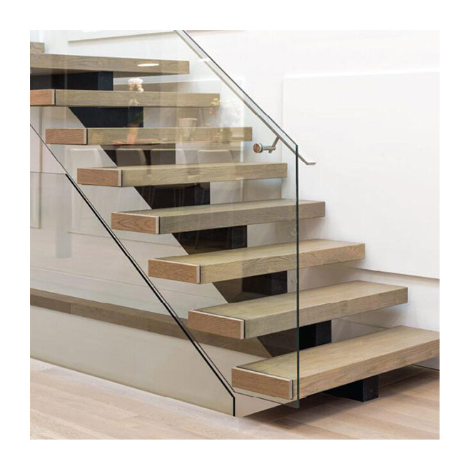 Prima Top Staircase Stairs Supplier Floating Straight Stairs With Wood Tread And Frameless Glass Railing Stair