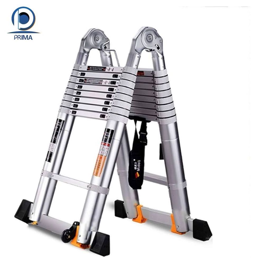 Folded Telescopic Extendable Ladder Red Herringbone Ladder Aluminum Household Ladder Steps