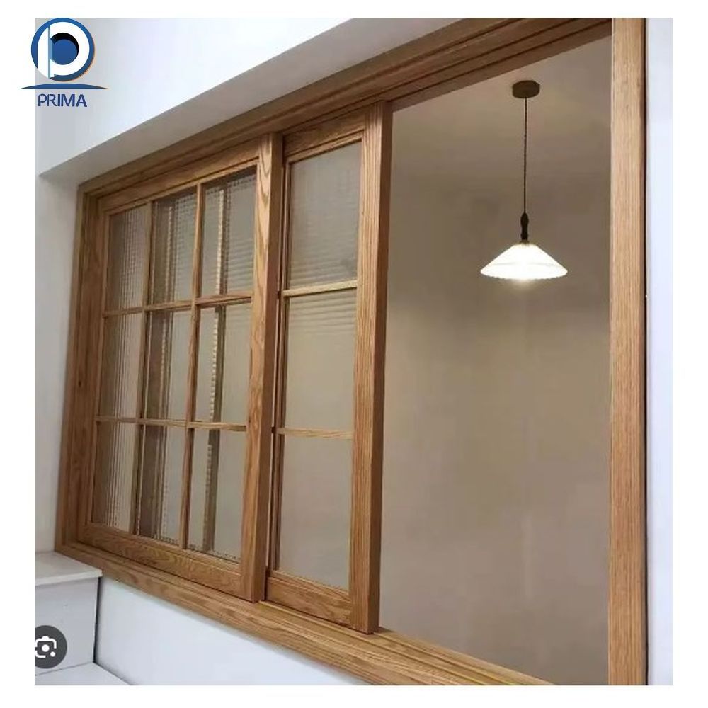 Prima wooden windows designs in Pakistan Exterior commercial glass Solid Wood Fixed Window frame storefront swing door prices