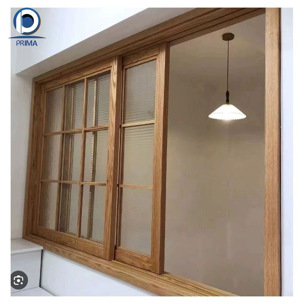 Prima wooden windows designs in Pakistan Exterior commercial glass Solid Wood Fixed Window frame storefront swing door prices