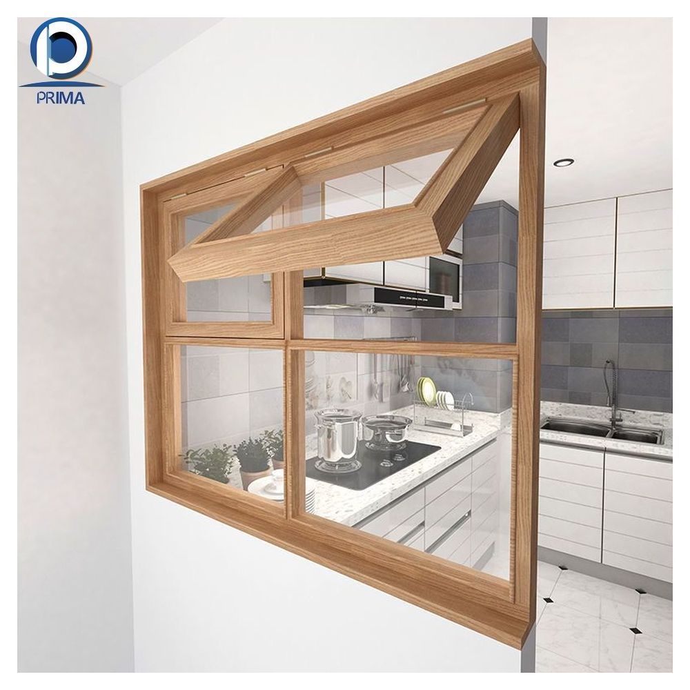 Prima wooden windows designs in Pakistan Exterior commercial glass Solid Wood Fixed Window frame storefront swing door prices