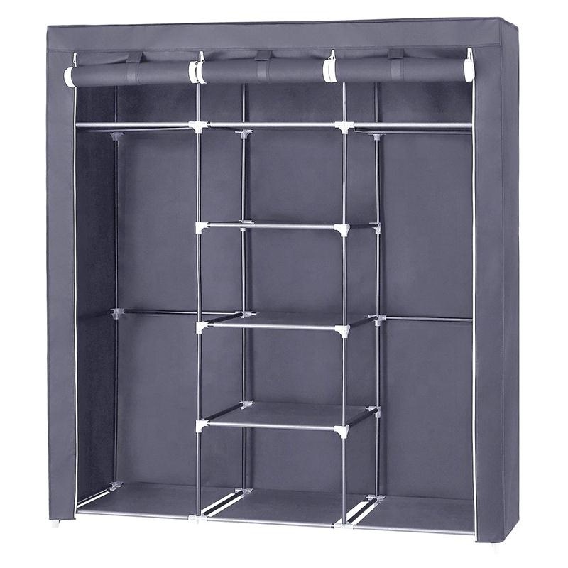 Portable Clothes Organizer Standing Closet Double Rod Storage Organizer Non-Woven Fabric Shelf Wardrobe PRIMA