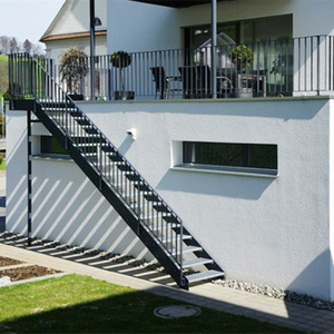 Outdoor metal fire escape staircase /exterior prefab mild steel stairs/hypaethral wrought iron stair handrail