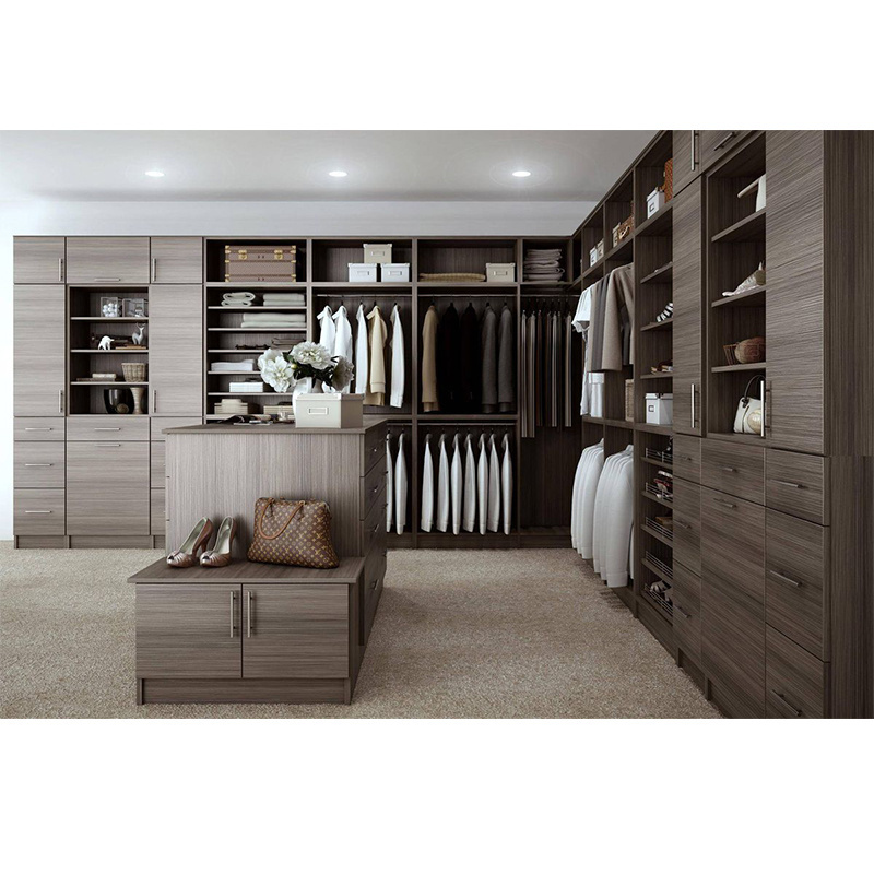 Top design luxury wooden walk in closet l shape bedroom furniture wardrobe