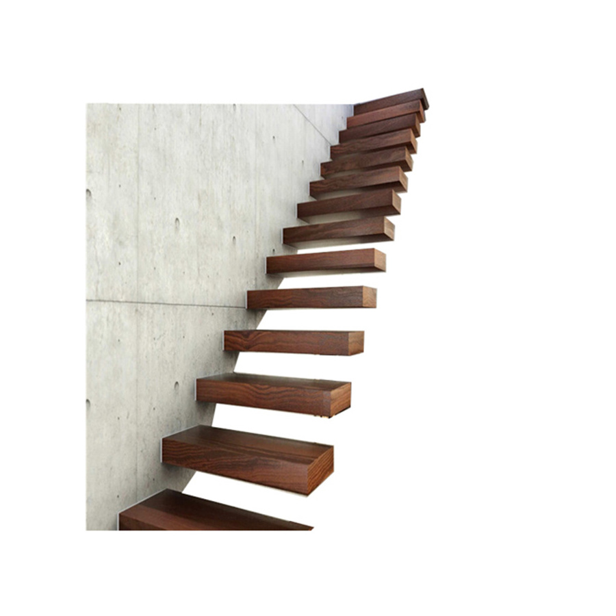 floating staircase/hidden cantilever stairs/enter wall type stair with glass step ,wood treads