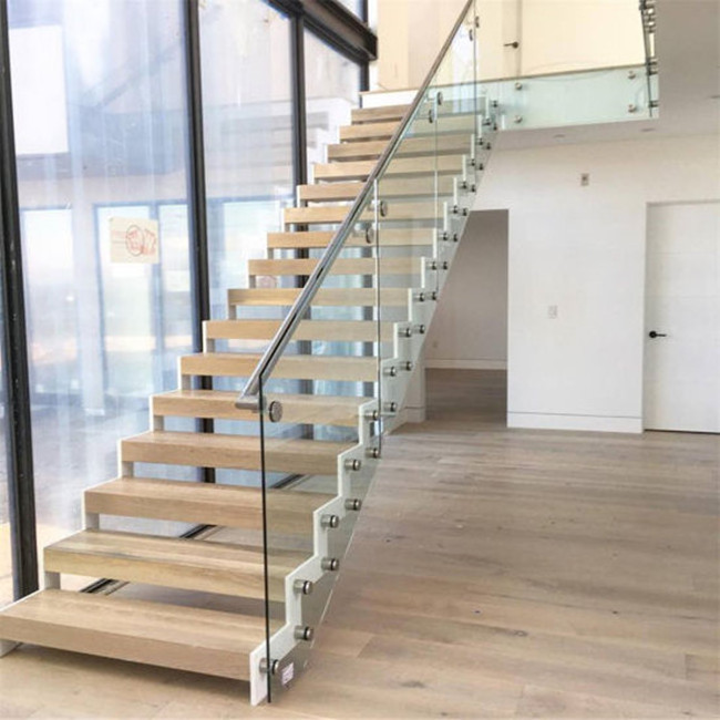 Cheap Design  Walnut Slab Granite Loft Indoor Folding Wood Stairs Floating and Straight Stairs Staircase