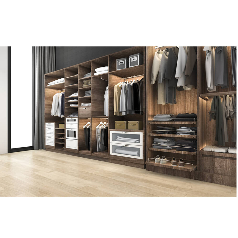 Top design luxury wooden walk in closet l shape bedroom furniture wardrobe