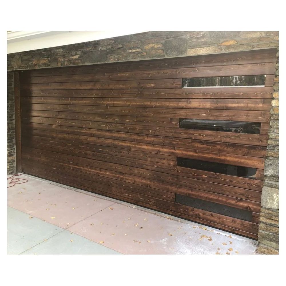 Automatic Brown Color Vertical Bifold Solid Wood Garage Doors