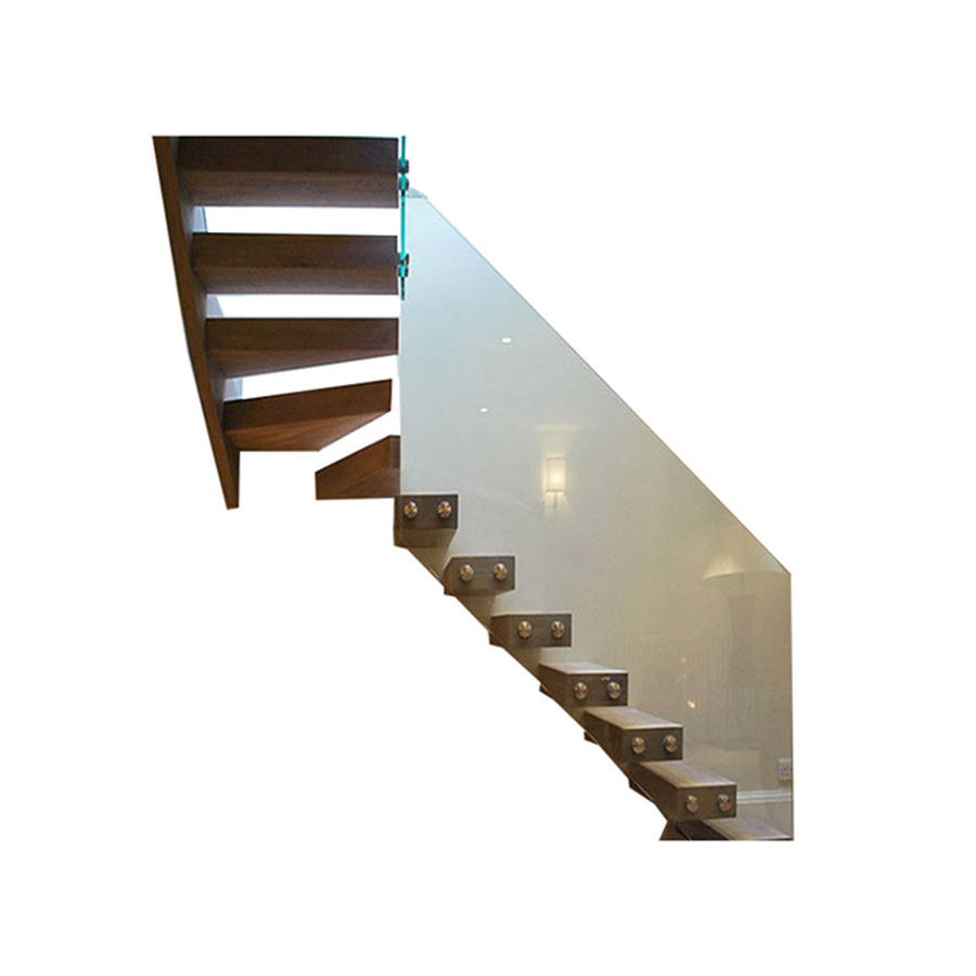 floating staircase/hidden cantilever stairs/enter wall type stair with glass step ,wood treads