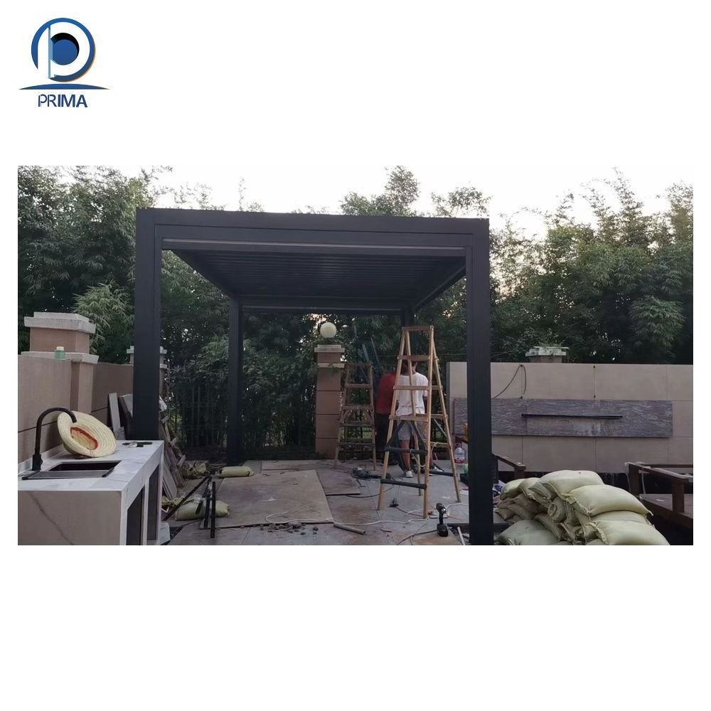 Prima Outdoor automatic motorized aluminium waterproof pergola Steel metal gazebo balcony patio cover