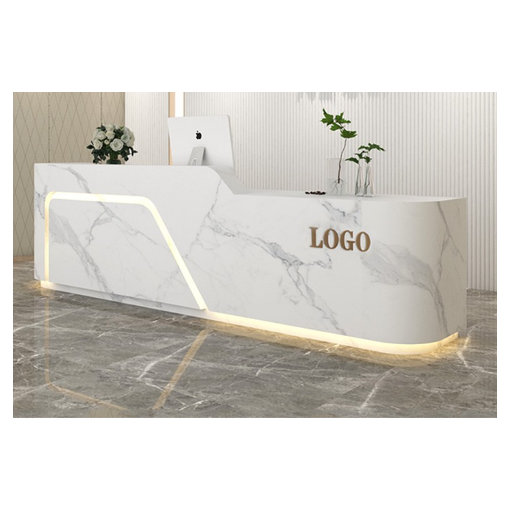 Prima Custom Modern Wood Led Salon Gym Shop MFC Cash Counter Hotel Salon Spa White Reception Desk