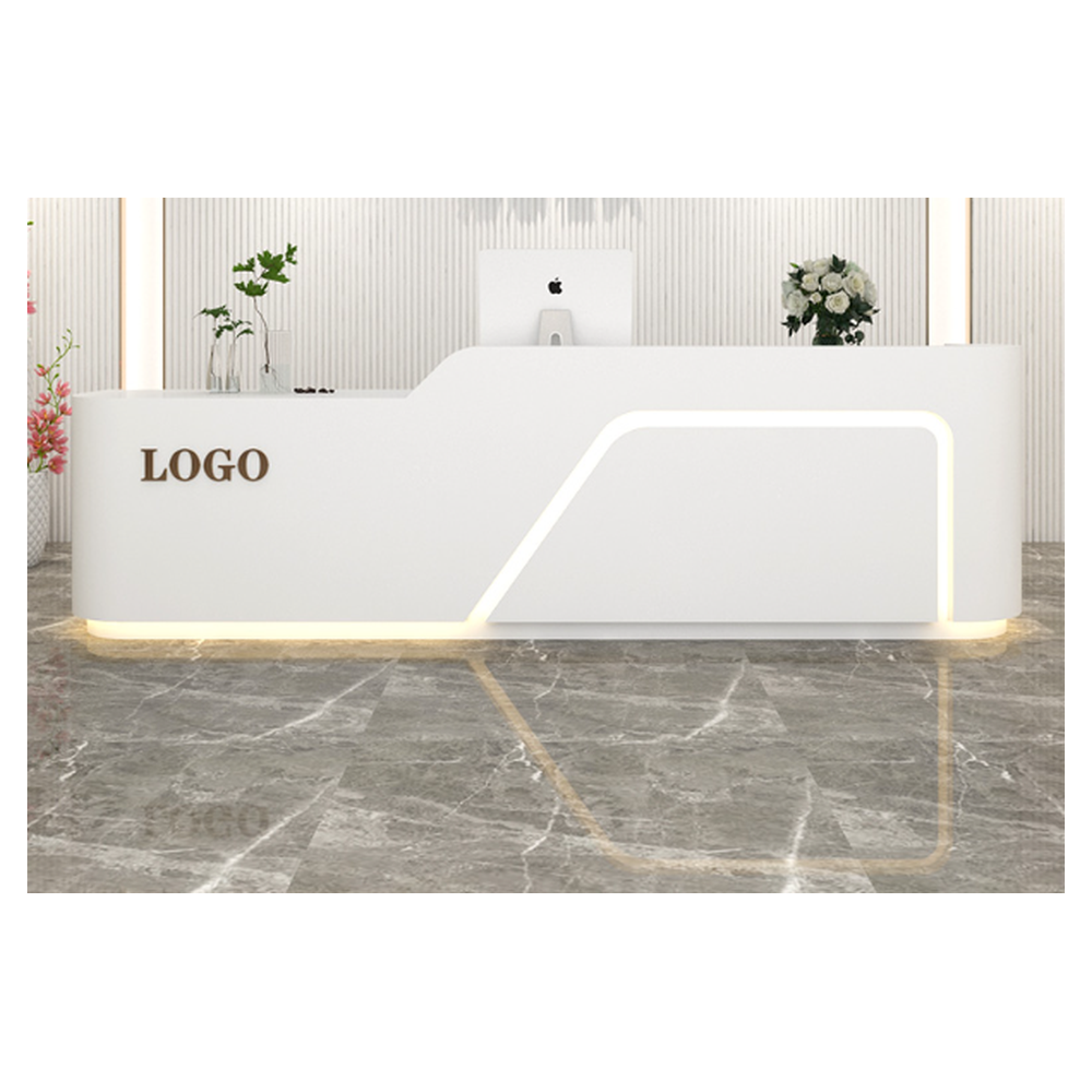 Prima Custom Modern Wood Led Salon Gym Shop MFC Cash Counter Hotel Salon Spa White Reception Desk